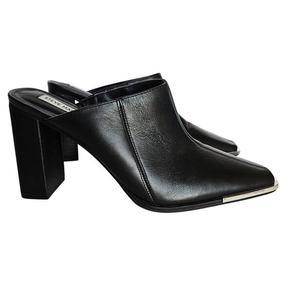 Steve Madden Playa Mule Heels Black Leather Square Toe Women's 10 Western Rodeo - Picture 1 of 11